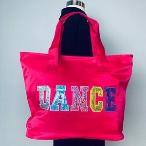 Girls Youth Hot Pink Dance Ballet Tote Bag Lined Multicolored Dance Print NEW